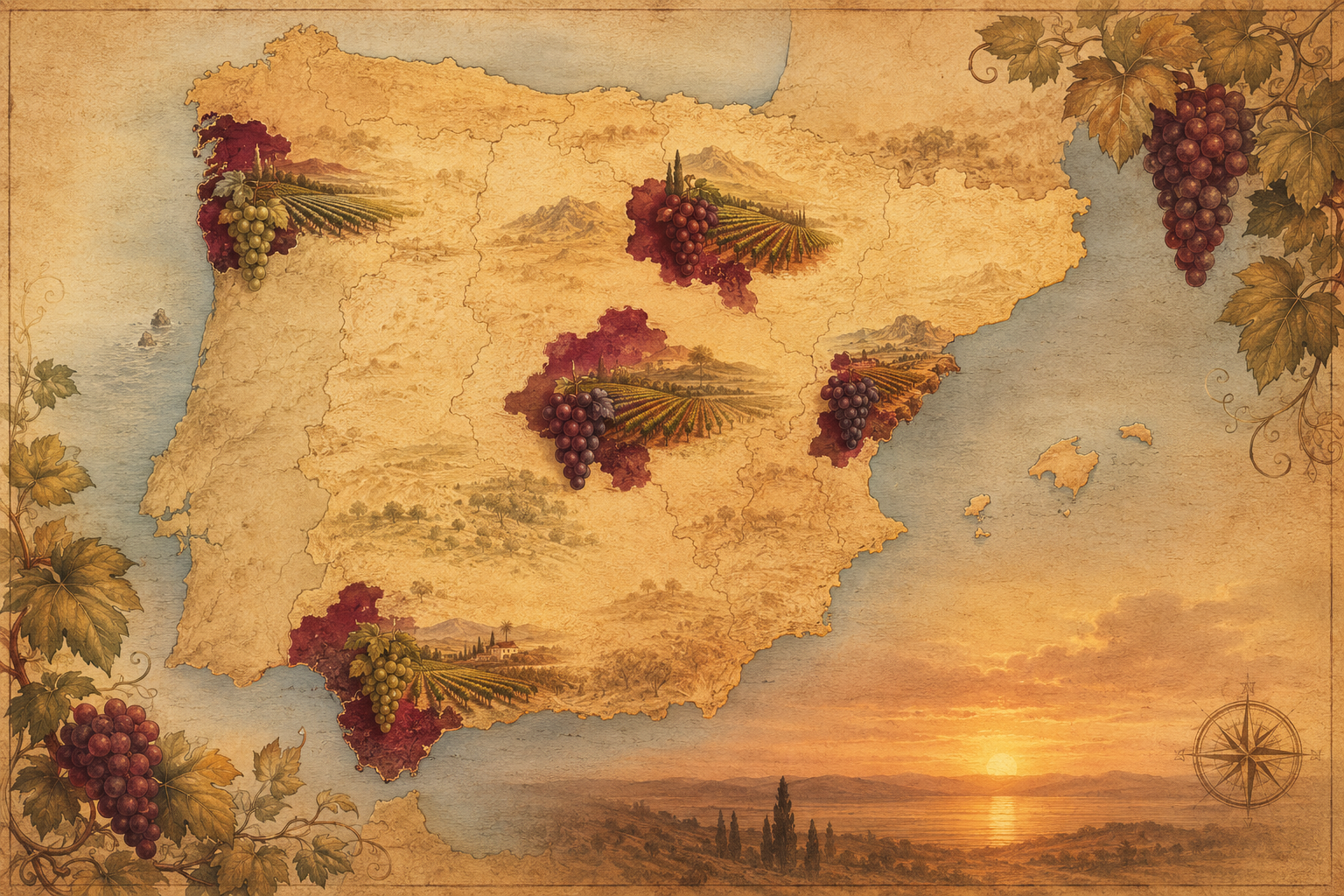 Mapa de las Denominaciones de Origen del vino español